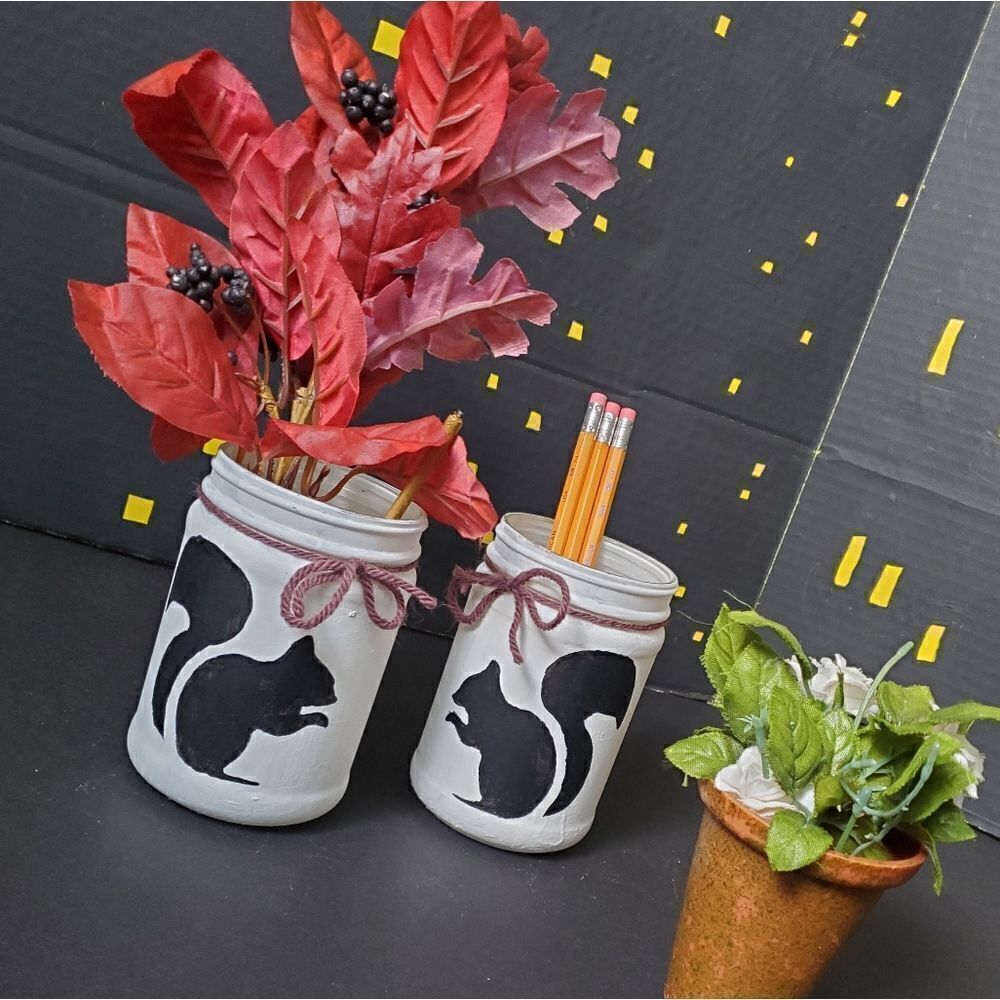 Hand Painted Glass Jars, Black Squirrels
